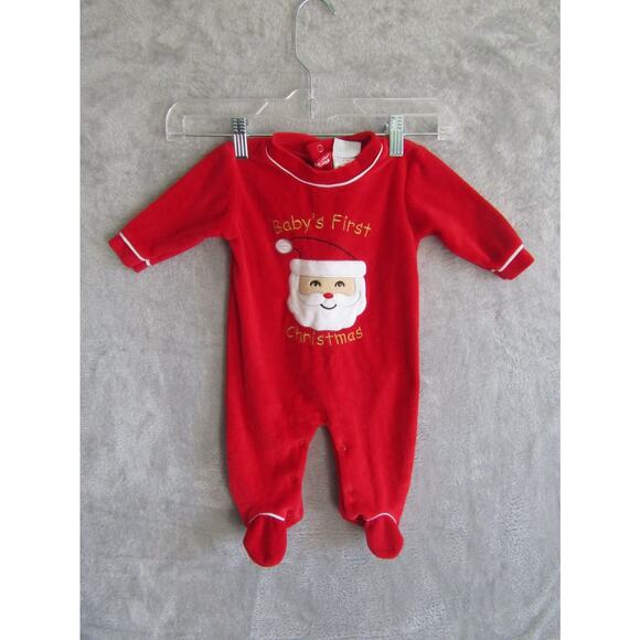 Baby's First Christmas Santa Footed Romper Red Velour 3-6M Holiday Pajamas PJs - Picture 1 of 7
